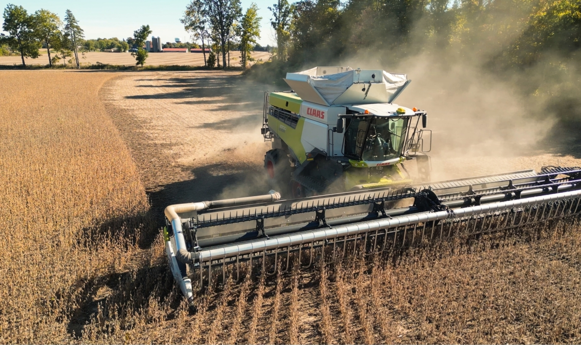 Claas Combine harvesting soybeans in western Ontario